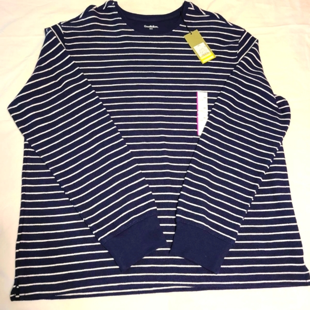Goodfellow & Co. Men's navy blue and white stripe long sleeve shirt.  Size 2XL